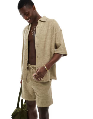 Pull&Bear textured shirt in khaki - part of a set | ASOS | ASOS (Global)