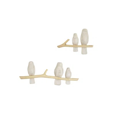 Gardenia Handmade Wooden Bird Wall Decor, Solid Wood, White and Beige | Birch Lane
