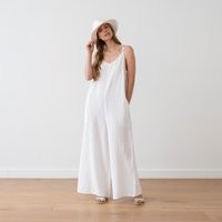 White Loose Fit Linen Jumpsuit Amelia With Shoulder Straps. Comfy Loose Fit, Wide Legs. Prewashed Linen. Available in Different Colours | Etsy (US)
