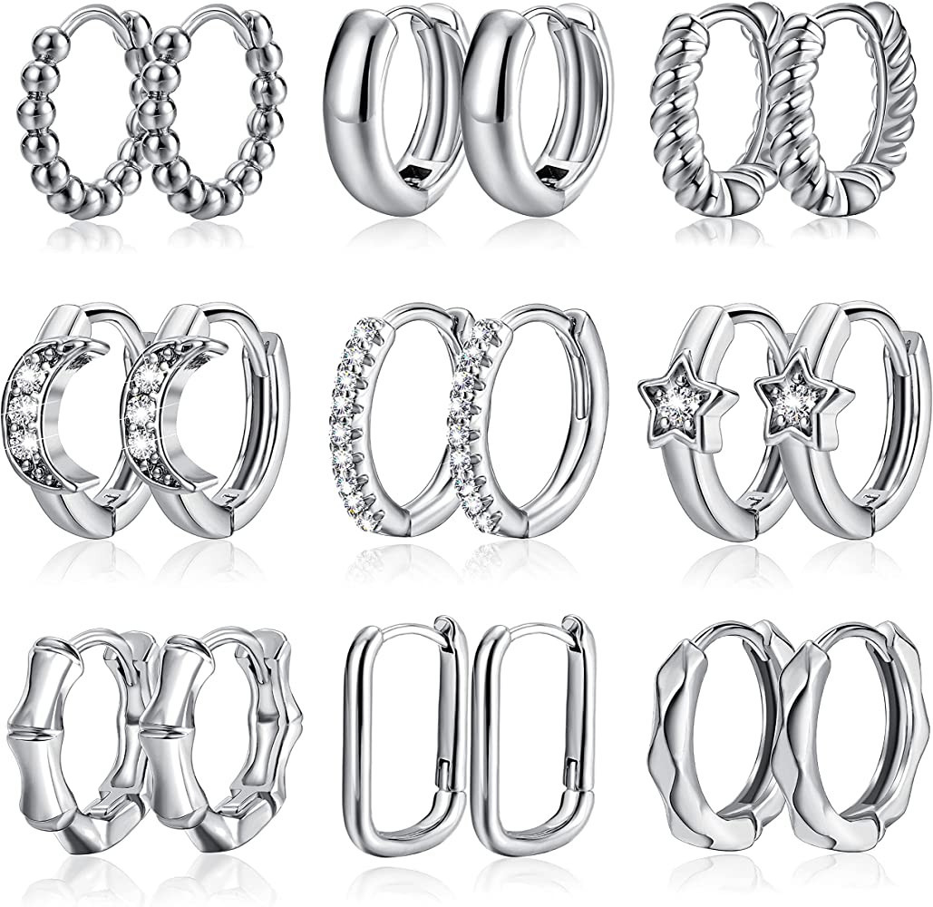 Small Gold Huggie Hoop Earrings Set for Women Girls, Hypoallergenic Twisted Cartilage Hoops, Tiny... | Amazon (US)