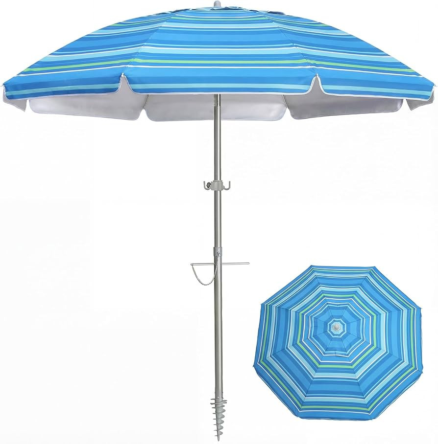 PASAMIC 7ft Beach Umbrella for Sand with Sand Anchor & Tilt, UPF 50+ Protection Beach Umbrellas f... | Amazon (US)