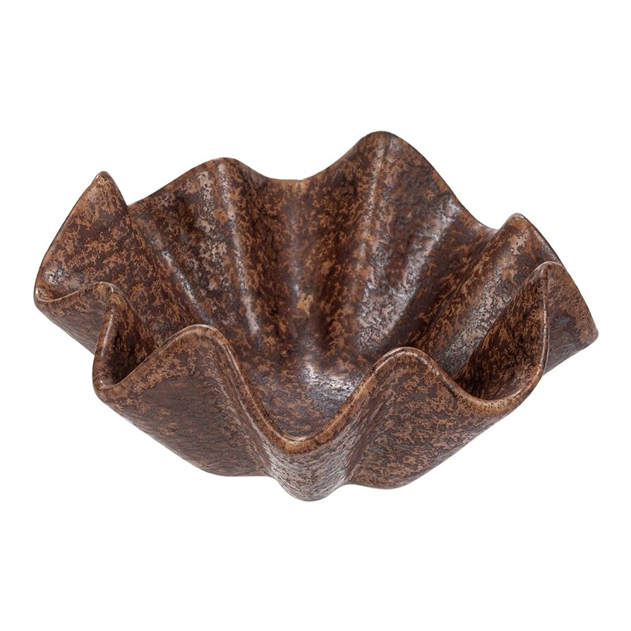 Bloomingville Round Stoneware Ruffled Bowl with Reactive Glaze, Brown | Amazon (US)