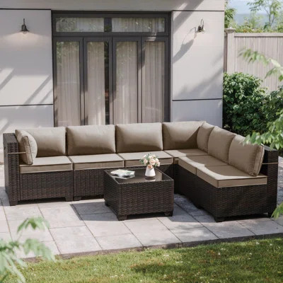 7-Piece L-Shaped All-Weather Wicker Sectional Sofa with Cushion | Wayfair North America