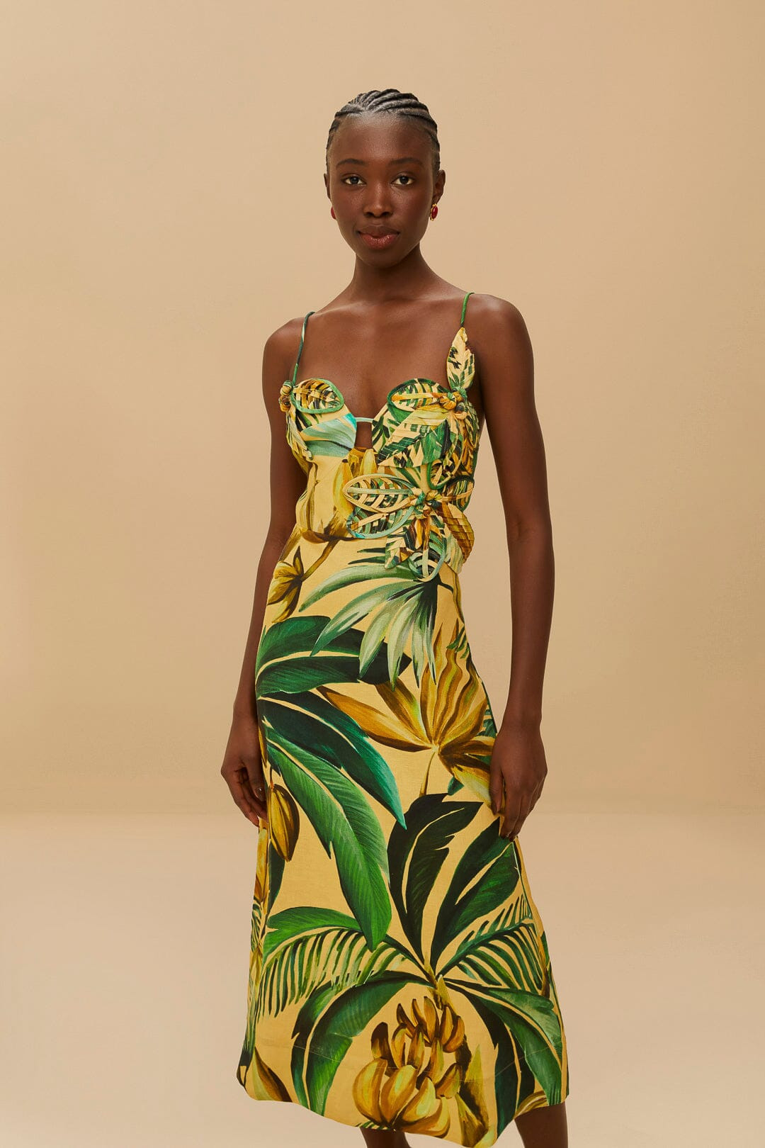 Yellow Bananart 3D Bodice Midi Dress | FarmRio (US)