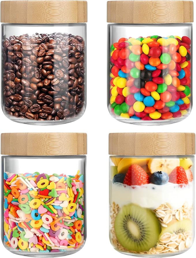 OcePor 4 Pack 16oz Glass Jars with Bamboo Lids, Over Night Oats Container with Airtight Lid, Glas... | Amazon (US)