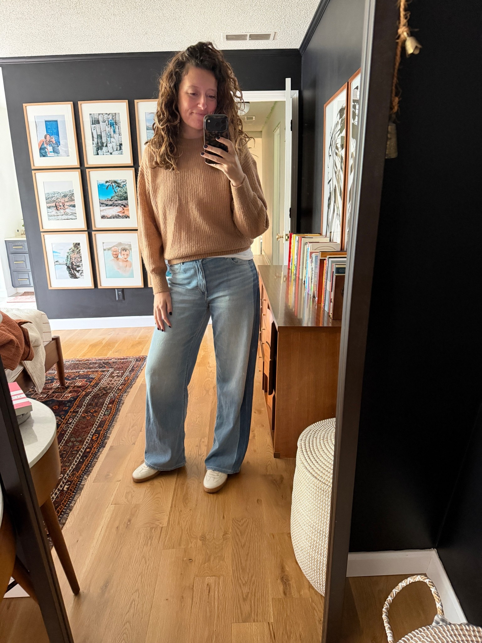 Casual fall outfit. TTS sweater. I’ve layered a white tee underneath for visual interest. Tennis shoes run narrow. 

#LTKStyleTip #LTKOver40 #LTKSeasonal