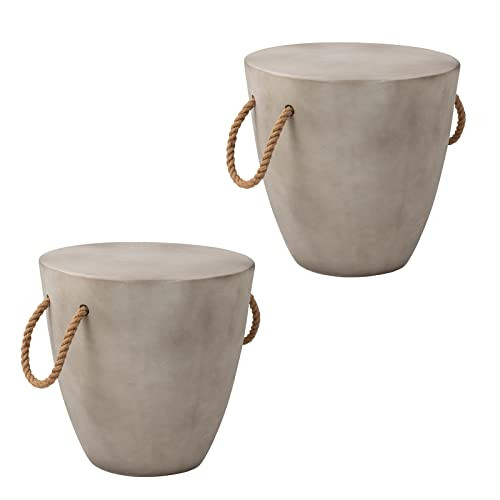 SUNBURY Outdoor Side Table Set of 2, 2 Piece Concrete Side Table Outdoor End Table, 17" H Small Side Table End Table Grey Accent Table for Patio Garden Living Room | Amazon (US)