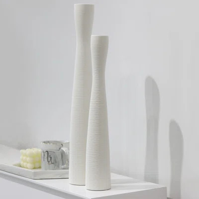 Ceramic Vase, 20" Tall Floor Vase,Modern Minimalist Slender Flowers Vases, (White) | Wayfair North America