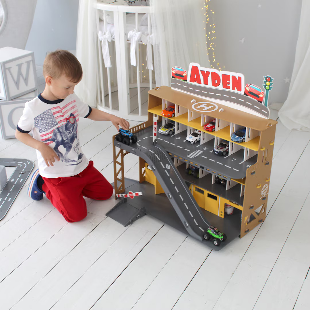 Toy Car Storage for Toy Cars, 3-5 Year Od Toddler Boy Gift, Wooden Toy Garage - Etsy | Etsy (US)