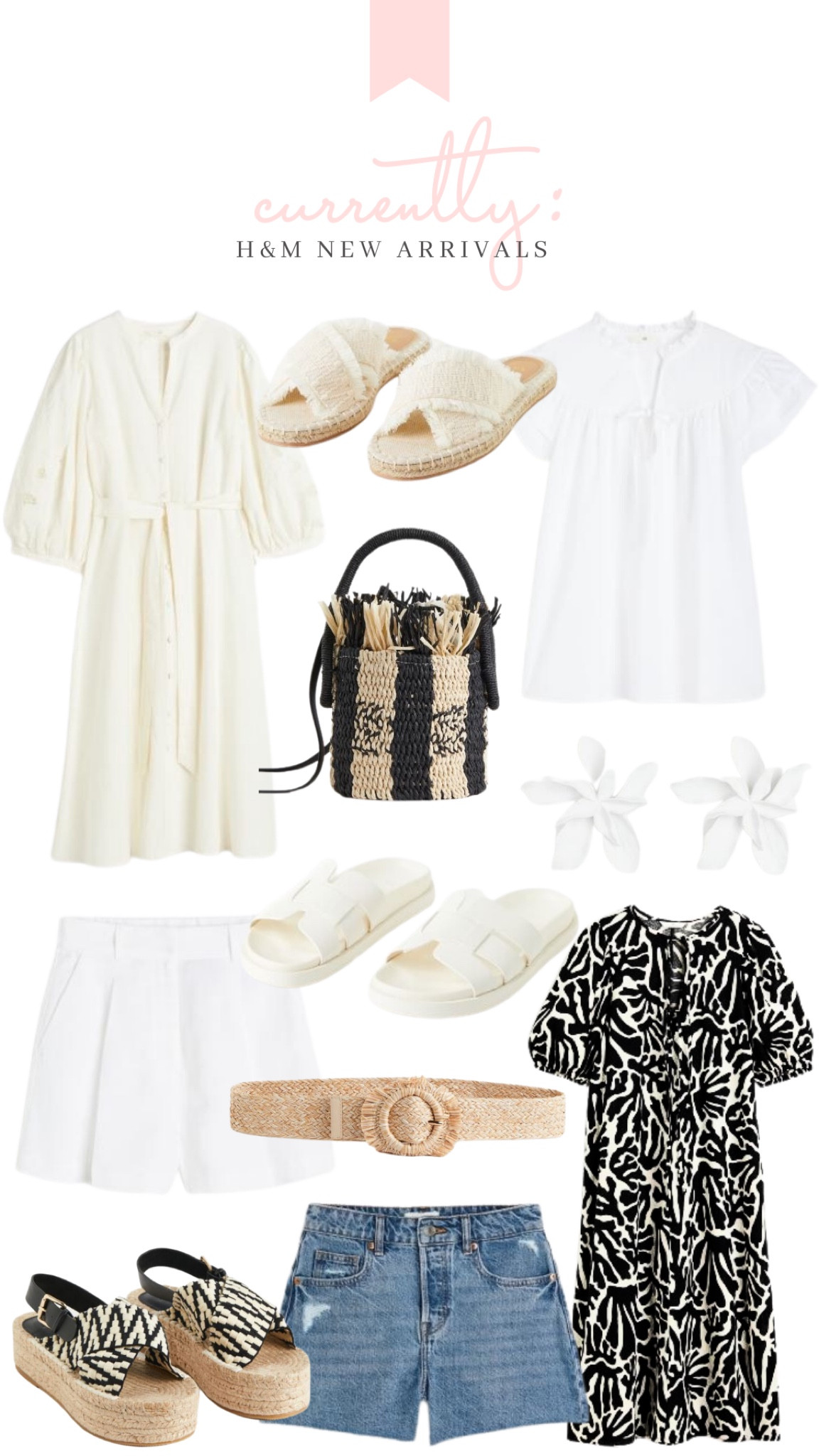 New arrivals from H&M! Lots of chic black, white and raffia 🖤 20% off today!