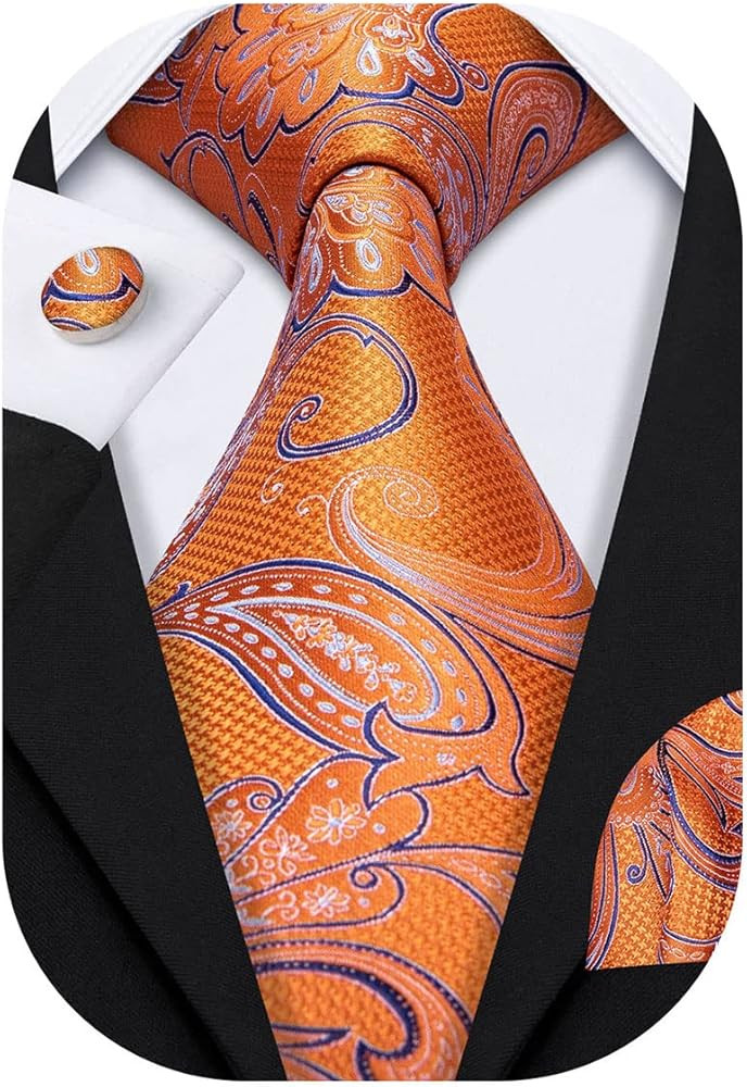Barry.Wang Men Ties Paisley Woven Silk Necktie Set with Pocket Suqare Cufflinks Formal | Amazon (US)