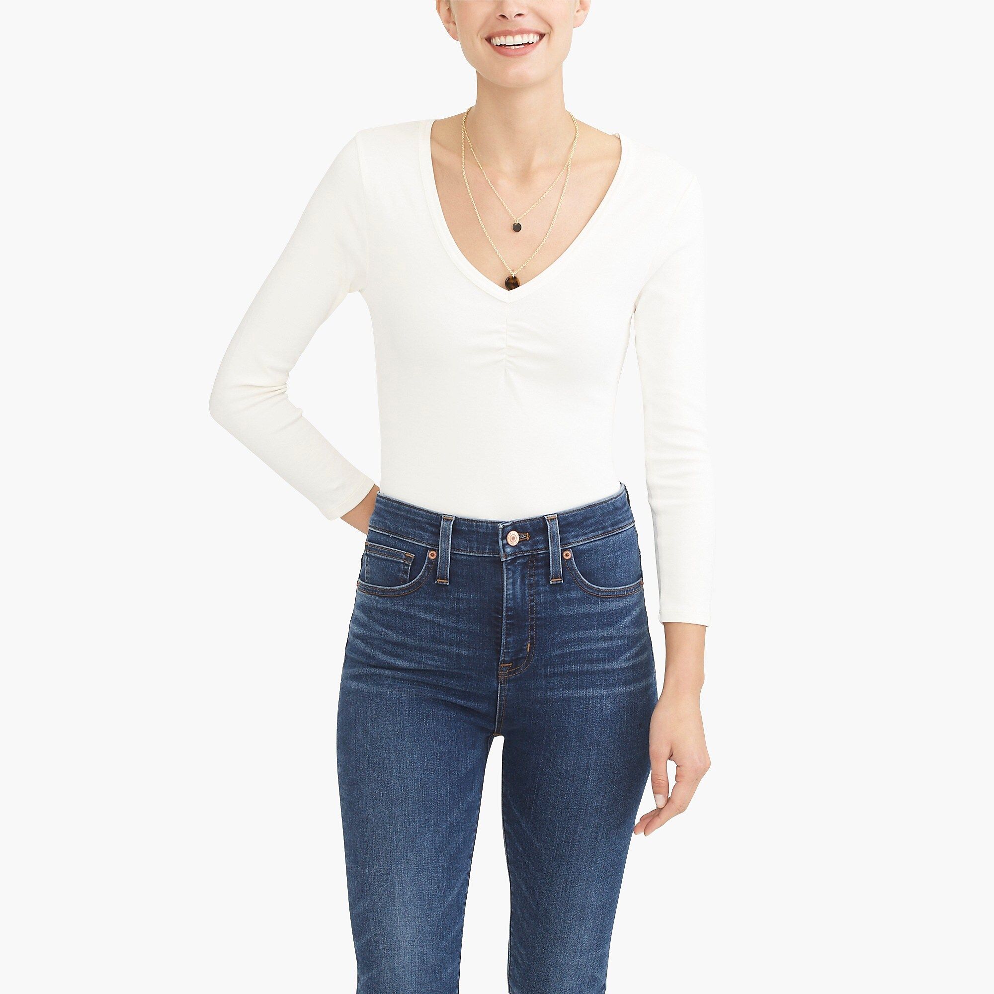 Long-sleeve V-neck bodysuit with ruching | J.Crew Factory