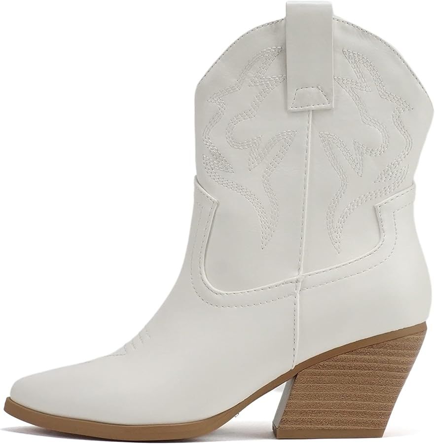 Soda “BLAZING” ~ Women Western Stitched Pointe Toe Low Heel High Top Ankle Shaft Boot Bootie | Amazon (US)