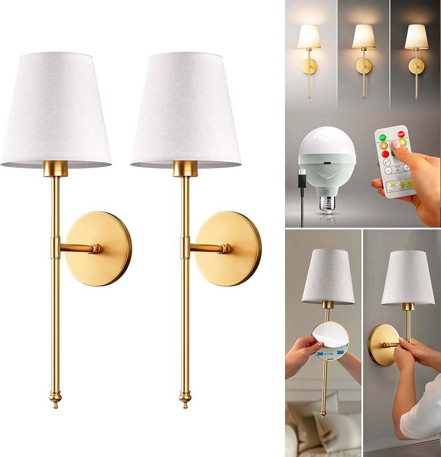 Set of 2 Wireless Wall Sconces Peel & Stick with Adhesives for Easy Installation with Rechargeabl... | Amazon (US)