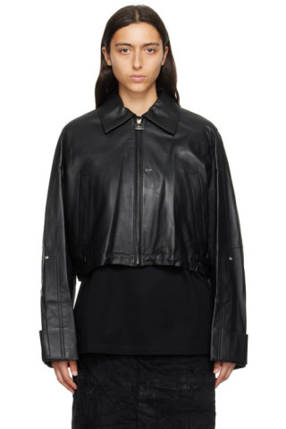 Black Cropped Leather Jacket | SSENSE