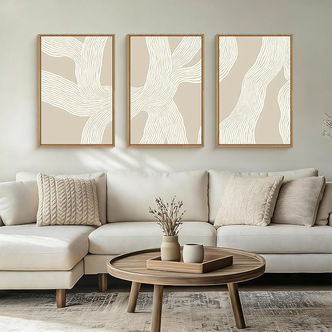 Large Abstract Beige Framed Canvas Prints Wall Art Set,Neutral Minimalist Lines Wall Decor,Modern... | Amazon (US)