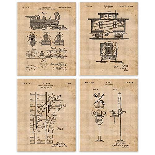 Vintage Railroad Train Patent Prints, Set of 4 (8x10) Unframed Photos, Wall Art Decor Gifts Under... | Amazon (US)