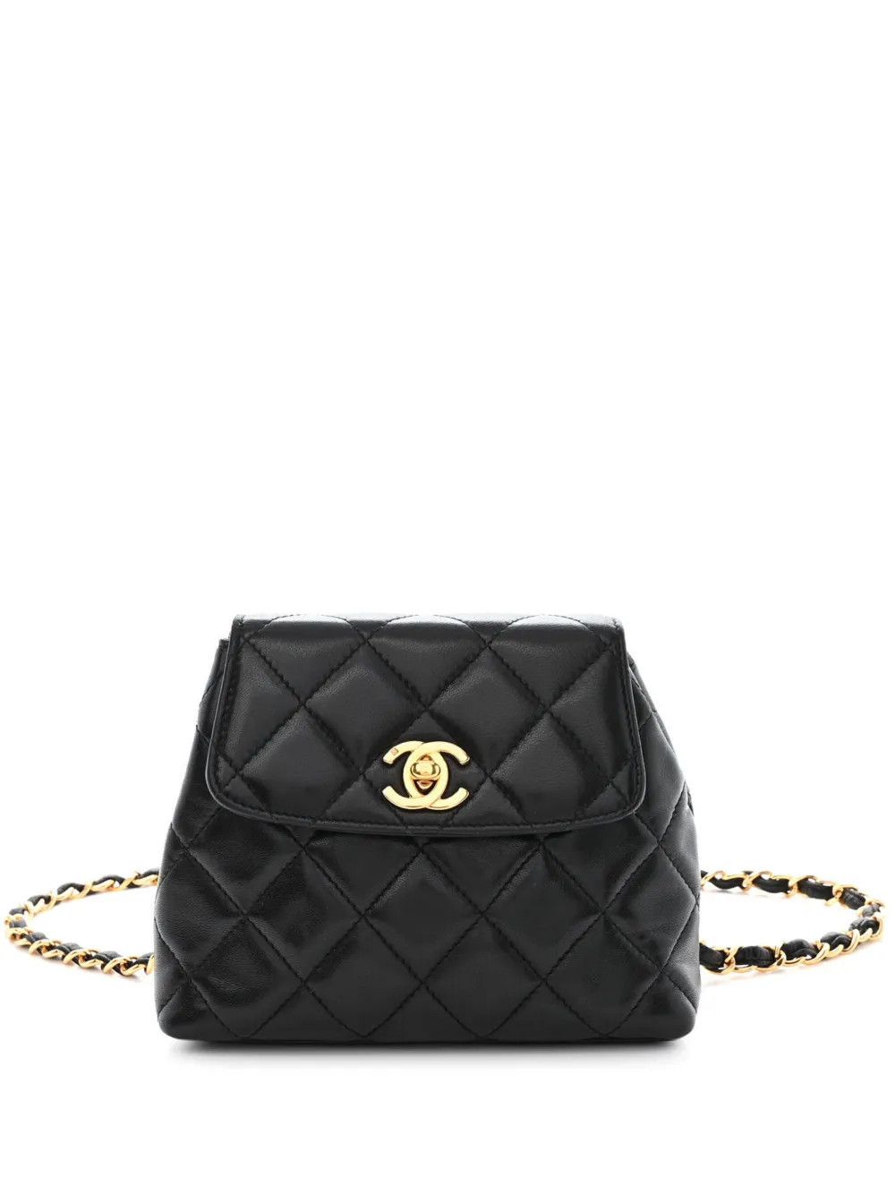 CHANEL Pre-Owned 1997 leather-and-chain diamond-quilted flap belt bag - Black | Farfetch Global