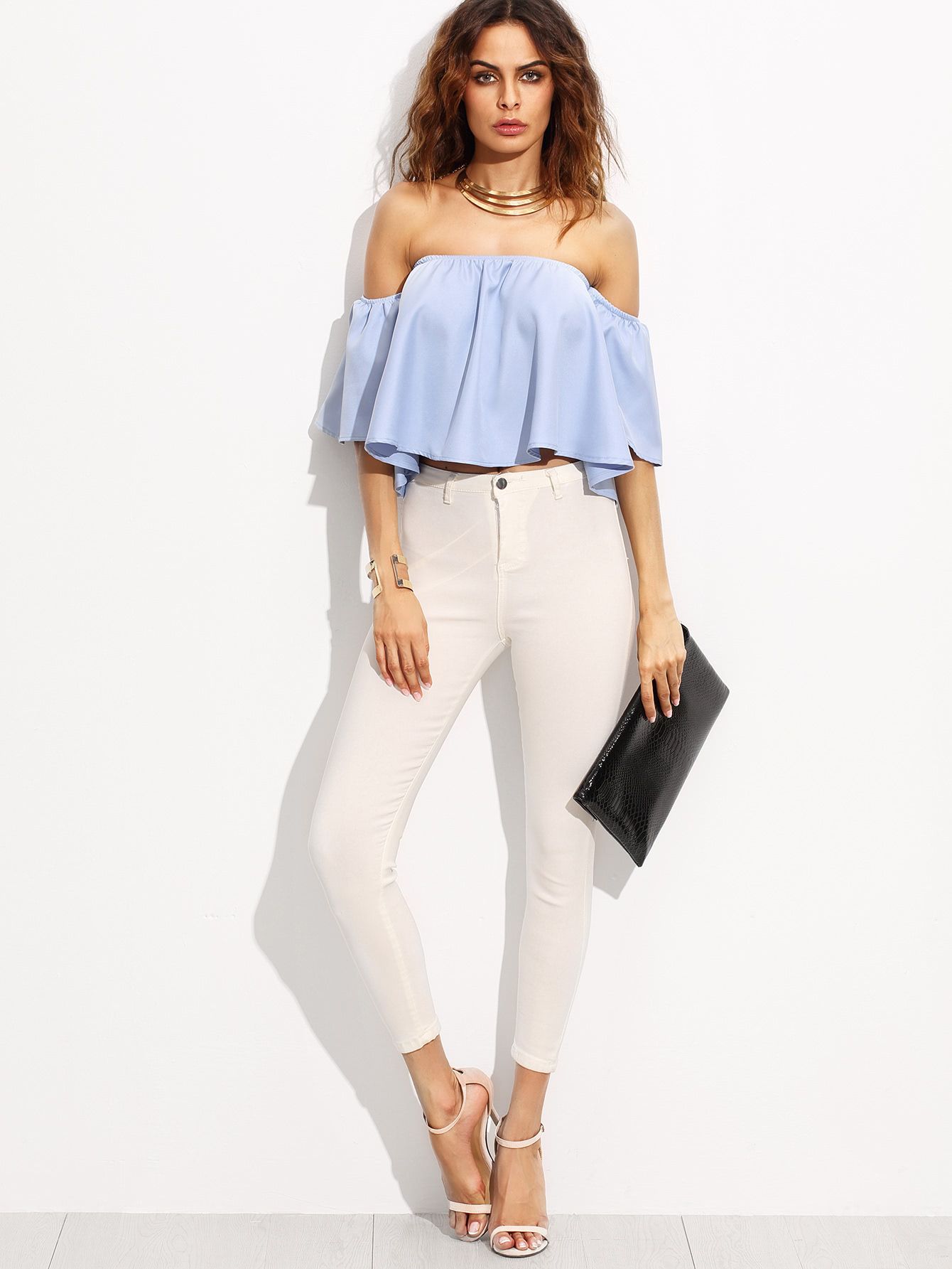 Bardot Frill Crop Top | SHEIN