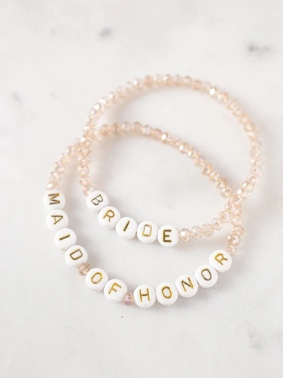CUSTOM Bead Bracelet | Bridal Party Wedding Letter Friendship Bracelets Handmade Mrs./Bride/Maid ... | Etsy (US)