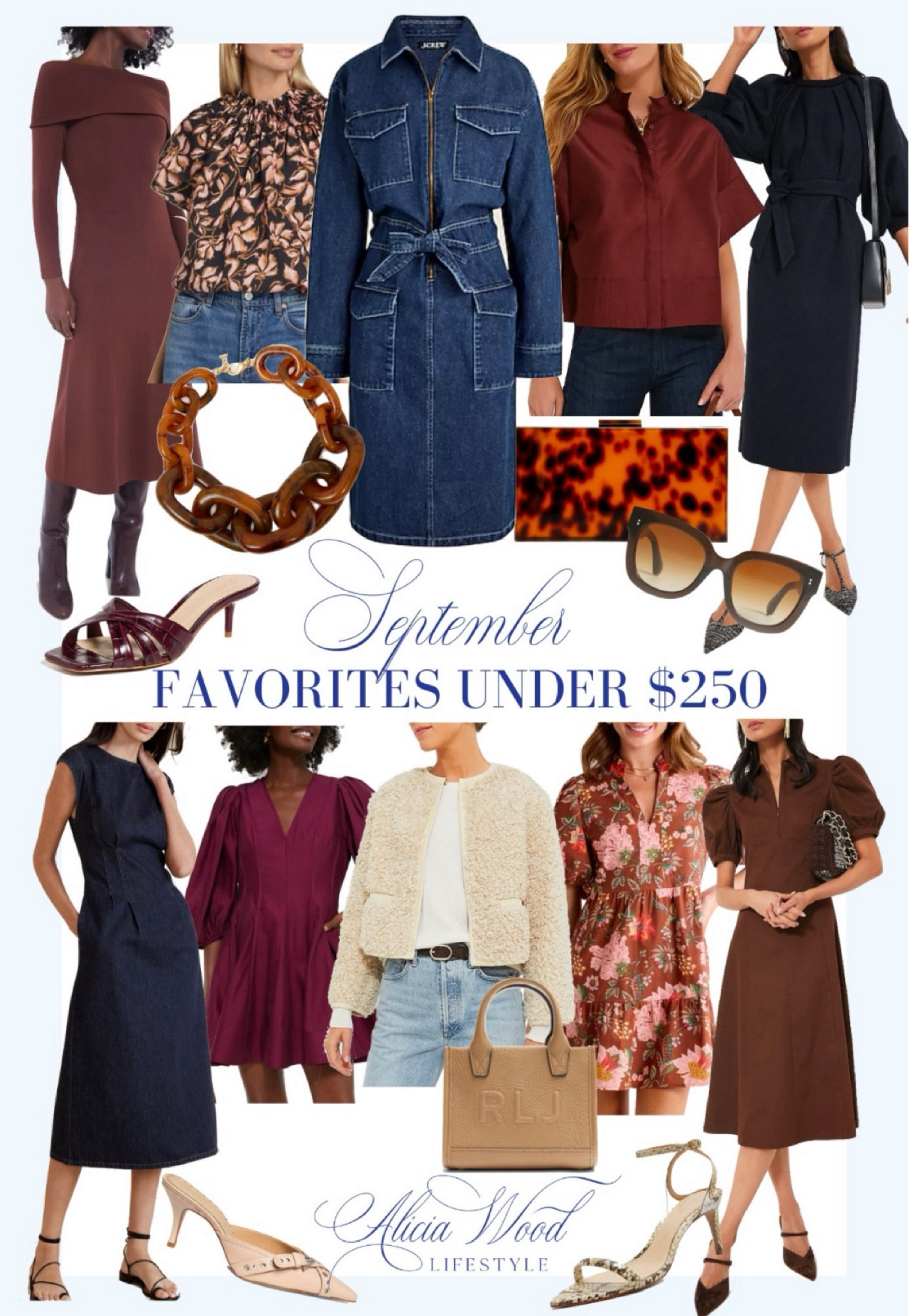 September Favorites Under $250

https://www.aliciawoodlifestyle.com/september-favorites-under-250/

Off the shoulder chocolate midi knit dress
Floral short sleeve top
Long sleeve denim self belt dress 
Burgundy short sleeve top
Black midi dress
Tortoise chunky link necklace 
Tortoise clutch 
Gradient sunglasses
Burgundy strappy mule sandal
Sleeveless Denim midi dress 
Burgundy midi dress with balloon sleeve 
Faux shearling bomber jacket 
Floral print mini dress
Chocolate brown midi dress
Neutral pointed toe slide
Animal print detail on flat sandal with ankle wrap 
Fall transitional 

#LTKSeasonal #LTKOver40 #LTKStyleTip