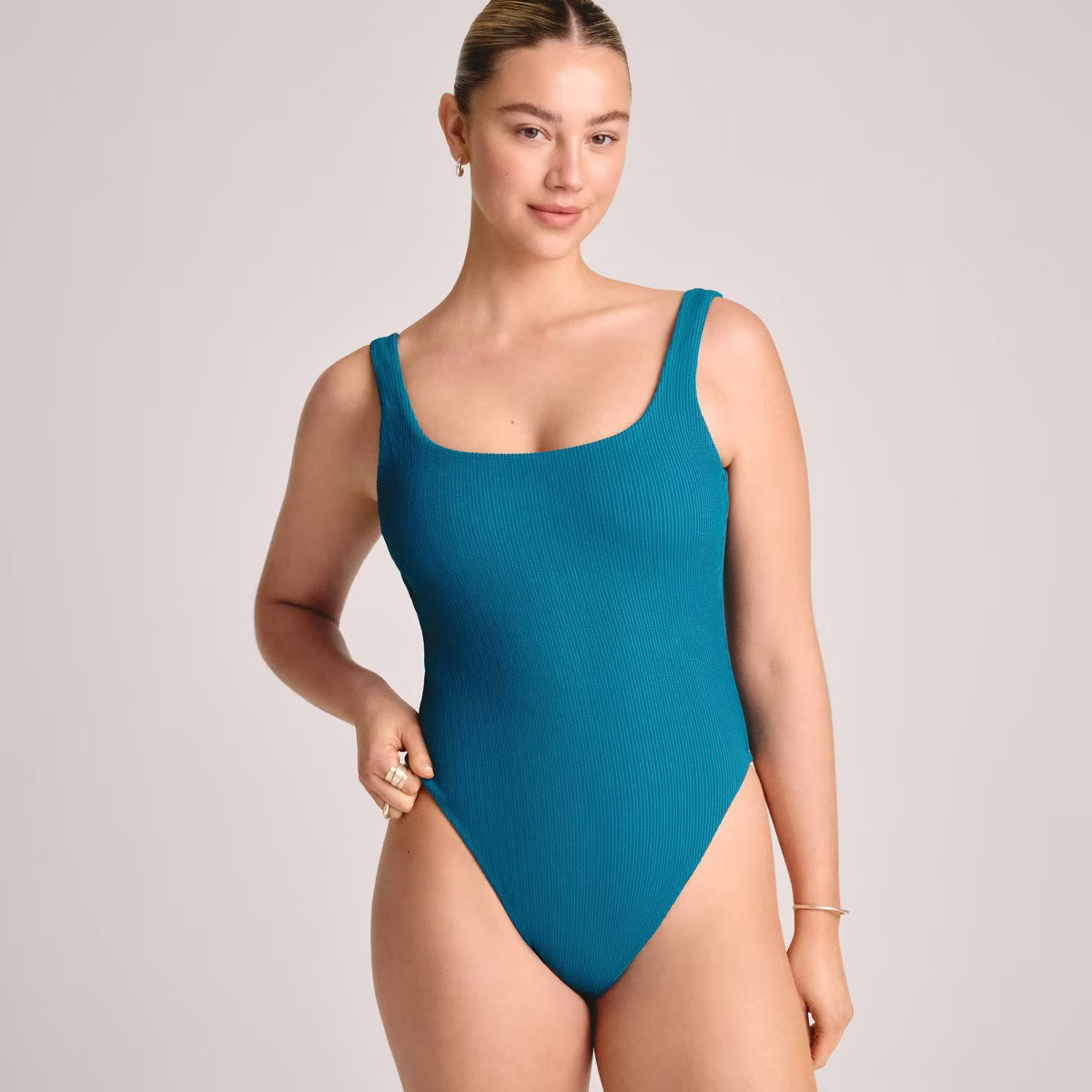 Vitamin A Women's Textured Jade Scoop Neck Classic Coverage One Piece Swimsuit - Blue M | Target