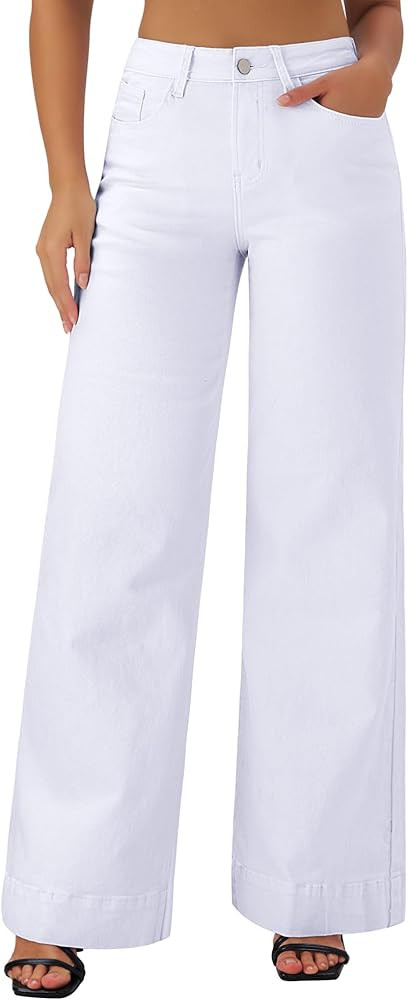 roswear Women's Wide Leg Jeans Casual High Waisted Stretchy Baggy Loose Long Trouser Jeans | Amazon (US)