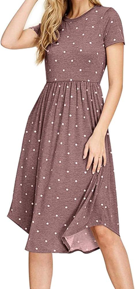 Women Summer Short Sleeve Pleated Polka Dot Pocket Loose Swing Casual Midi Dress | Amazon (US)