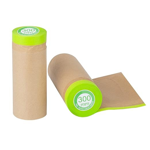 Pre-Taped Masking Paper for Painting - 12 inch x 50 feet Tape and Drape Painters Paper, Paint Adh... | Amazon (US)