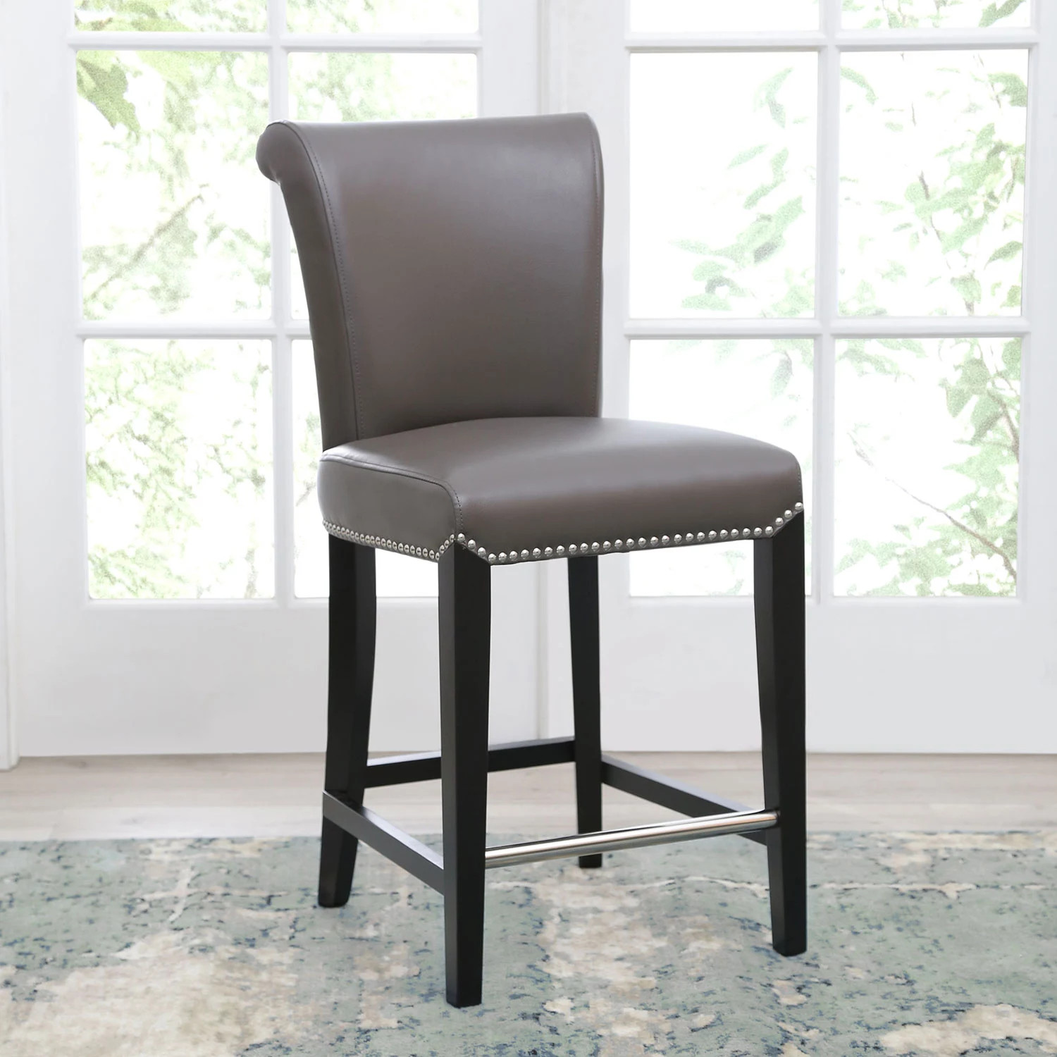 Soloman Gray Leather Stool With Espresso Finish, Assorted Sizes | Sam's Club