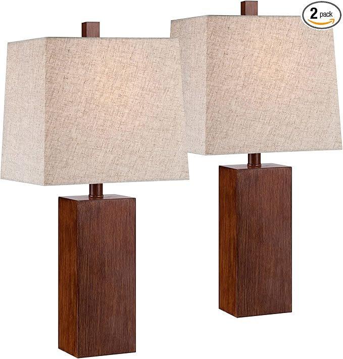 360 Lighting Darryl Modern Accent Table Lamps 23" Tall Set of 2 Faux Wood Rectangular Block Brown... | Amazon (US)