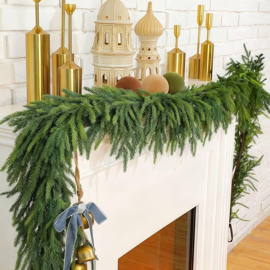 Christmas Decorations Artificial Norfolk Pine Garlands 6FT 2Pcs, Real Touch Winter Pine Garland, ... | Amazon (US)