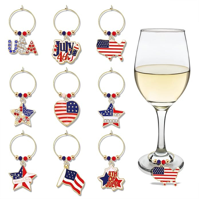 FAERLIIRY Holiday Wine Glass Charms Set of 9 Horseshoe USA Flag Rainbow Pride Wine Charms for Ste... | Amazon (US)