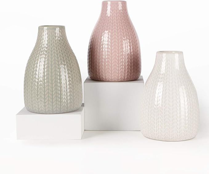 Vase Set of 3, Decorative Ceramic Vase, Flower Vase for Decor Home Living Room Office Parties Wed... | Amazon (US)