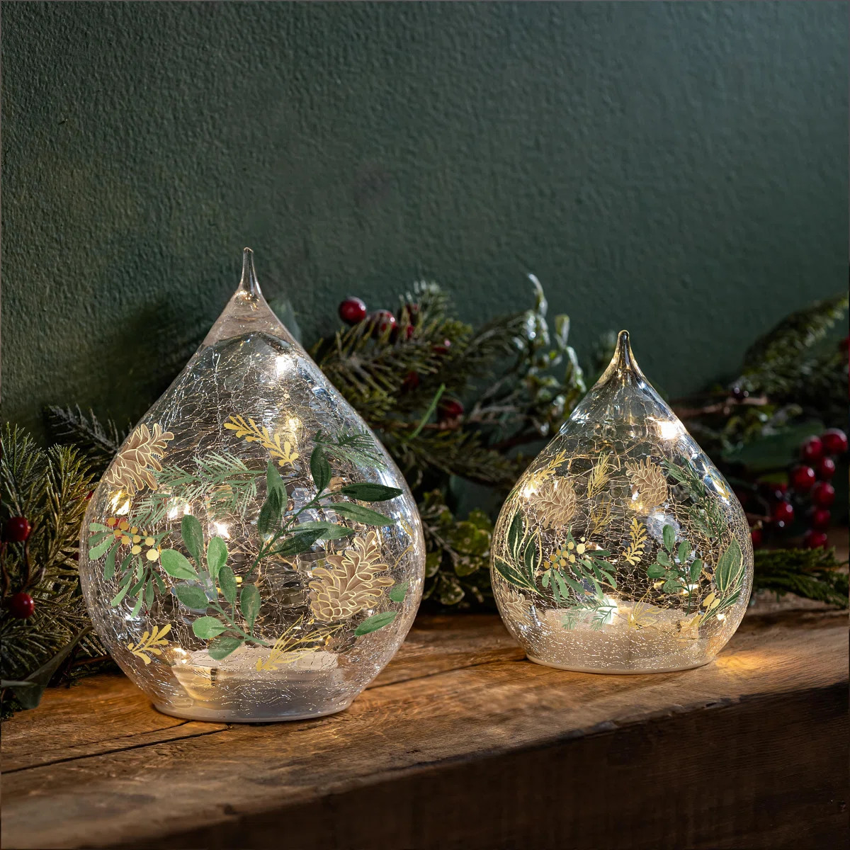 Shades of Green LED Table Decor Glass Teardrop, Set of 2 | Wayfair North America