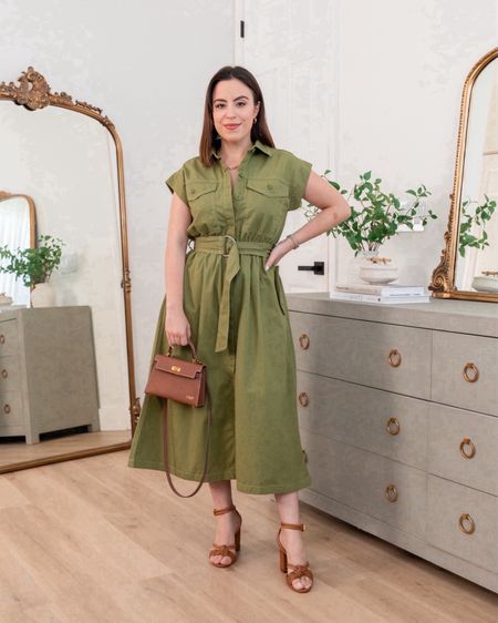 This army green utility dress looks so chic and classy for under $40! So comfy for running errands or afternoon strolls.
#summerfashion #transitionalstyling #outfitidea #trendydresses

#LTKStyleTip #LTKSaleAlert #LTKSeasonal