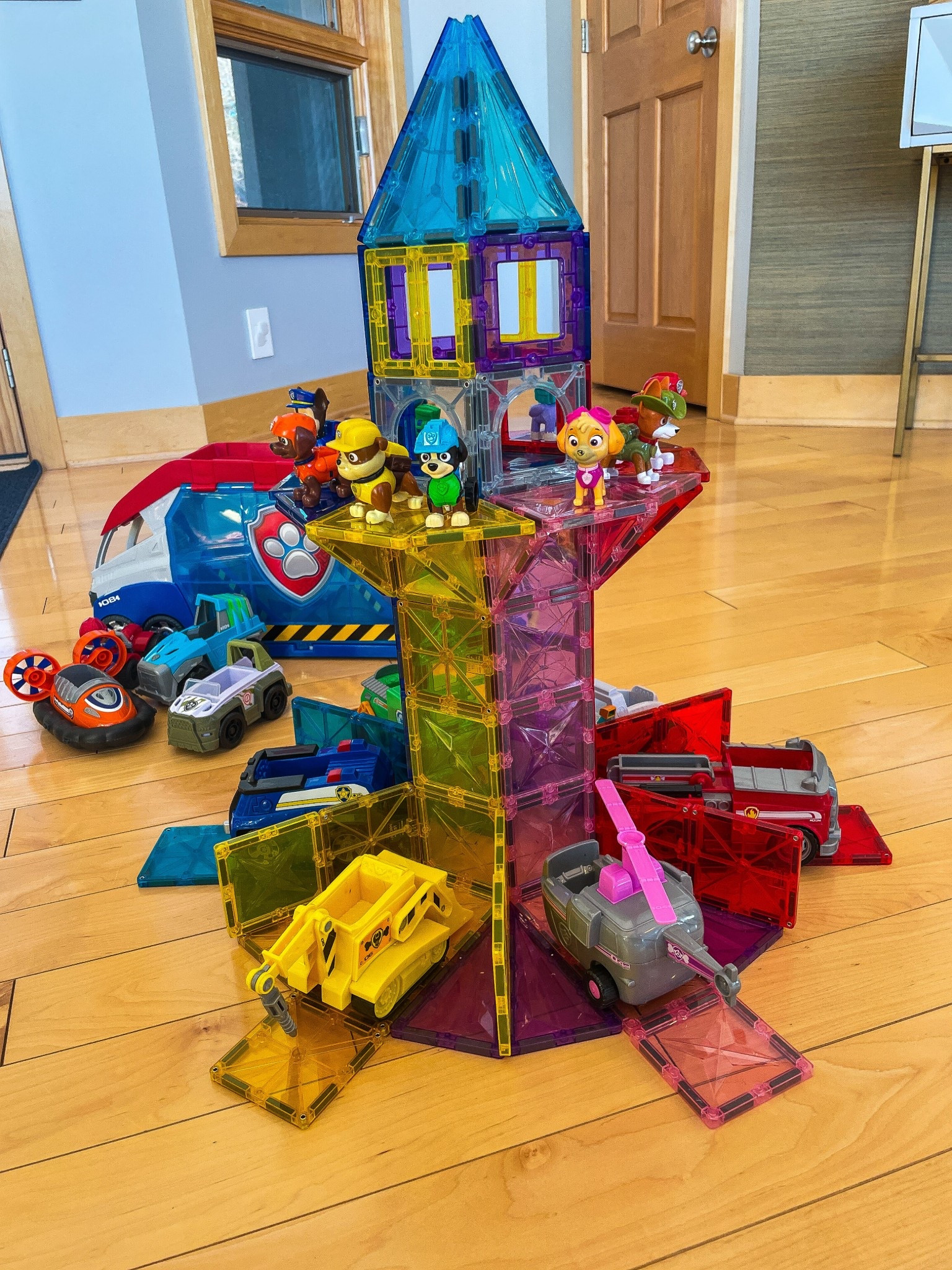 When it’s a ruff ruff weather out, Paw Patrols to the rescue!

Every kid's dream just rolled in the PAW Patrol Transforming PAW Patroller has lights, sounds, and real vehicle launchers so they can send Ryder on rescue missions right from the living room! It fits multiple vehicles, transtorms with one motion, and keeps little imaginations busy. Keep their skills and imagination going by using magna-tiles to create your own lookout. 