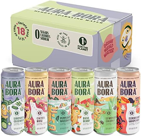 Variety Pack Herbal Sparkling Water by Aura Bora, 12 oz Can (Pack of 18), 0 Calories, 0 Sugar, 0 Sod | Amazon (US)