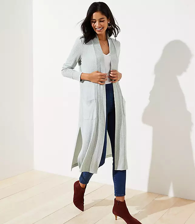 Ribbed Pocket Duster Sweater | LOFT | LOFT