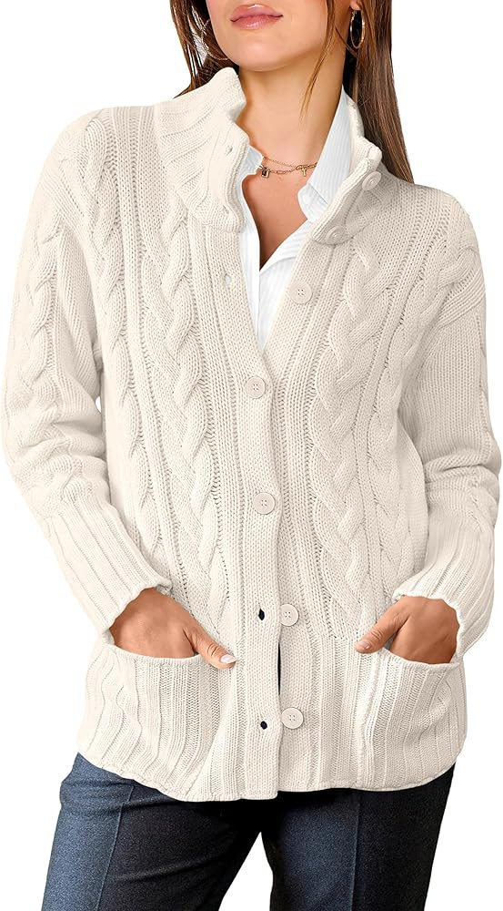 ANRABESS Cardigan Sweaters for Women Cable Knit Sweater 2024 Fall Button Down Open Front Casual L... | Amazon (US)