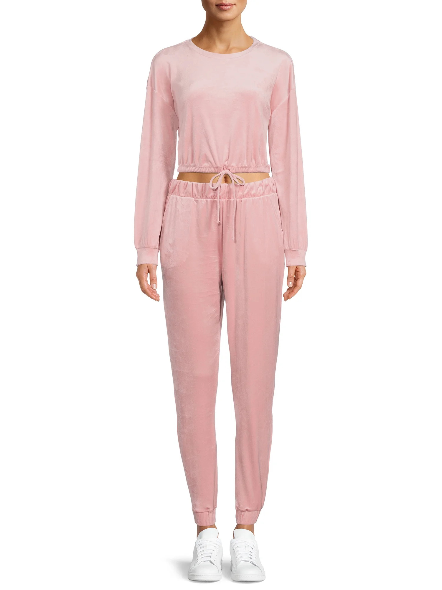 No Boundaries Juniors’ Control Bottom Top and Joggers Velour Set, 2-Piece - Walmart.com | Walmart (US)