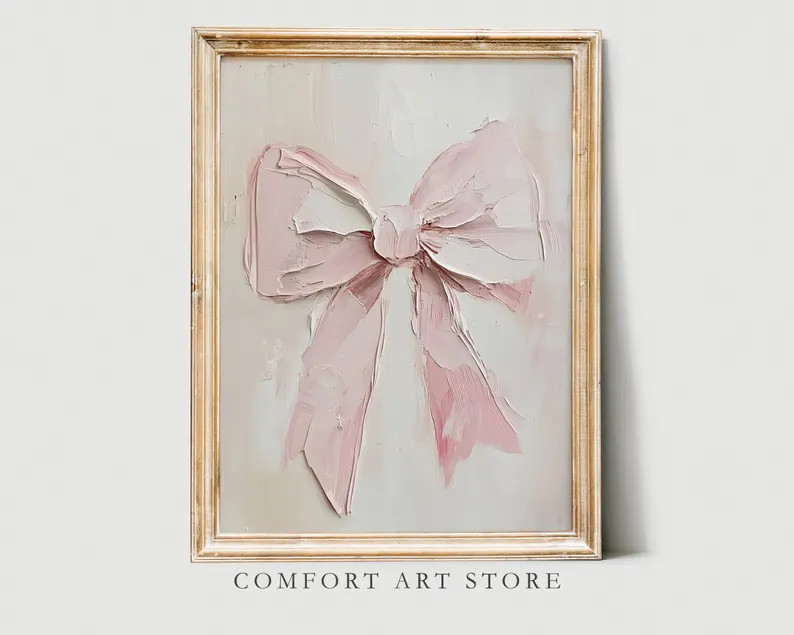 Pink Bow Print Valentines Day Wall Art Vintage Oil Painting Pink Nursery Decor Romantic Coquette ... | Etsy (US)