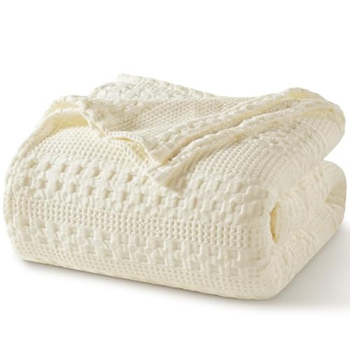 PHF 100% Cotton Waffle Weave Blanket King Size for Bed, Soft Lightweight & Breathable, All-Season Comfort, Luxury Aesthetic Woven Bedding for Home Decor, 108"x90", Cannoli Cream | Amazon (US)