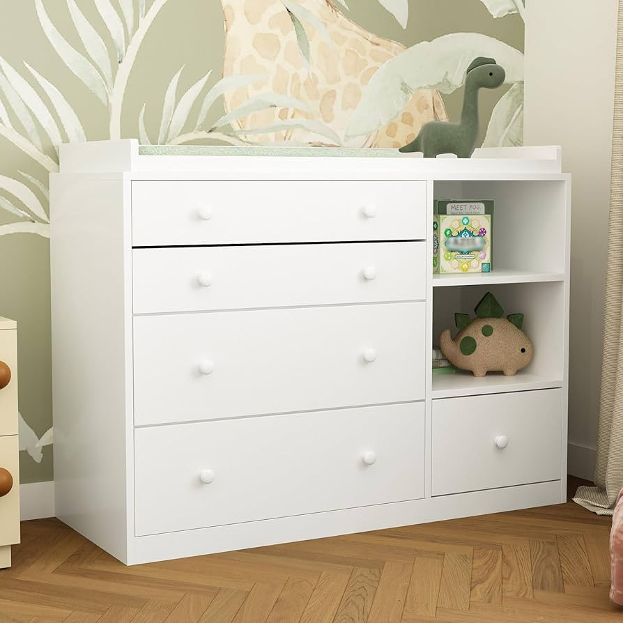 Changing Table Dresser, Baby Classic Nursery Dresser with 5 Drawers and 2 Shelves, Multi-Function... | Amazon (US)