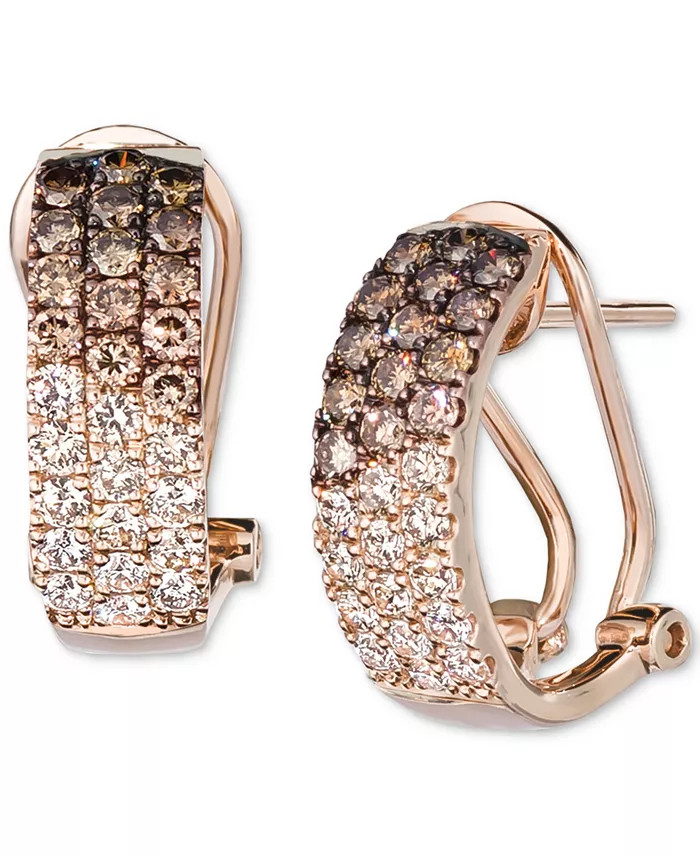 Le Vian Ombré Chocolate Diamond & Nude Diamond (1-1/4 ct. t.w.) Omega Hoop Earrings in 14k Rose ... | Macy's