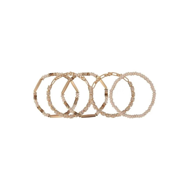 The Pioneer Woman Brown and Gold Beaded Stretch Bracelet Set, 5 Pack | Walmart (US)