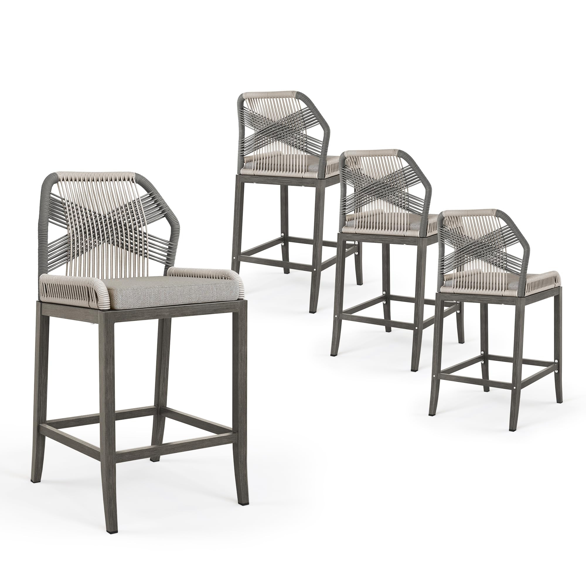 Outdoor Bar Stools, Counter Height Rattan Bar stools Set of 4 with Aluminum Legs for Patio Garden... | Amazon (US)