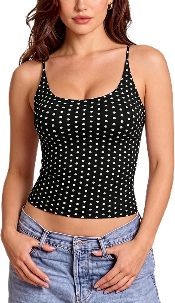 SUUKSESS Women Padded Scoop Neck Tank Tops Double Line Going Out Basic Camisole Top | Amazon (US)