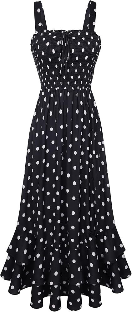 GRACE KARIN Women Summer Strappy Floral Maxi Dress Square Neck Dual Layer Hem Smocked Dress | Amazon (UK)