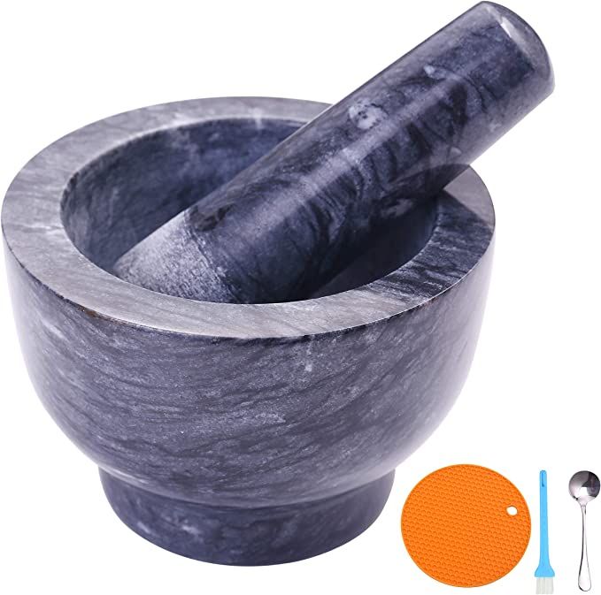 Aisiming Mortar and Pestle Set Polished Natural Marble Guacamole Molcajete Bowl, Spices Grinder w... | Amazon (US)